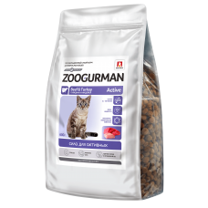 Полнорационный сухой корм для взрослых кошек Zoogurman, Active. Говядина и индейка, 600 г